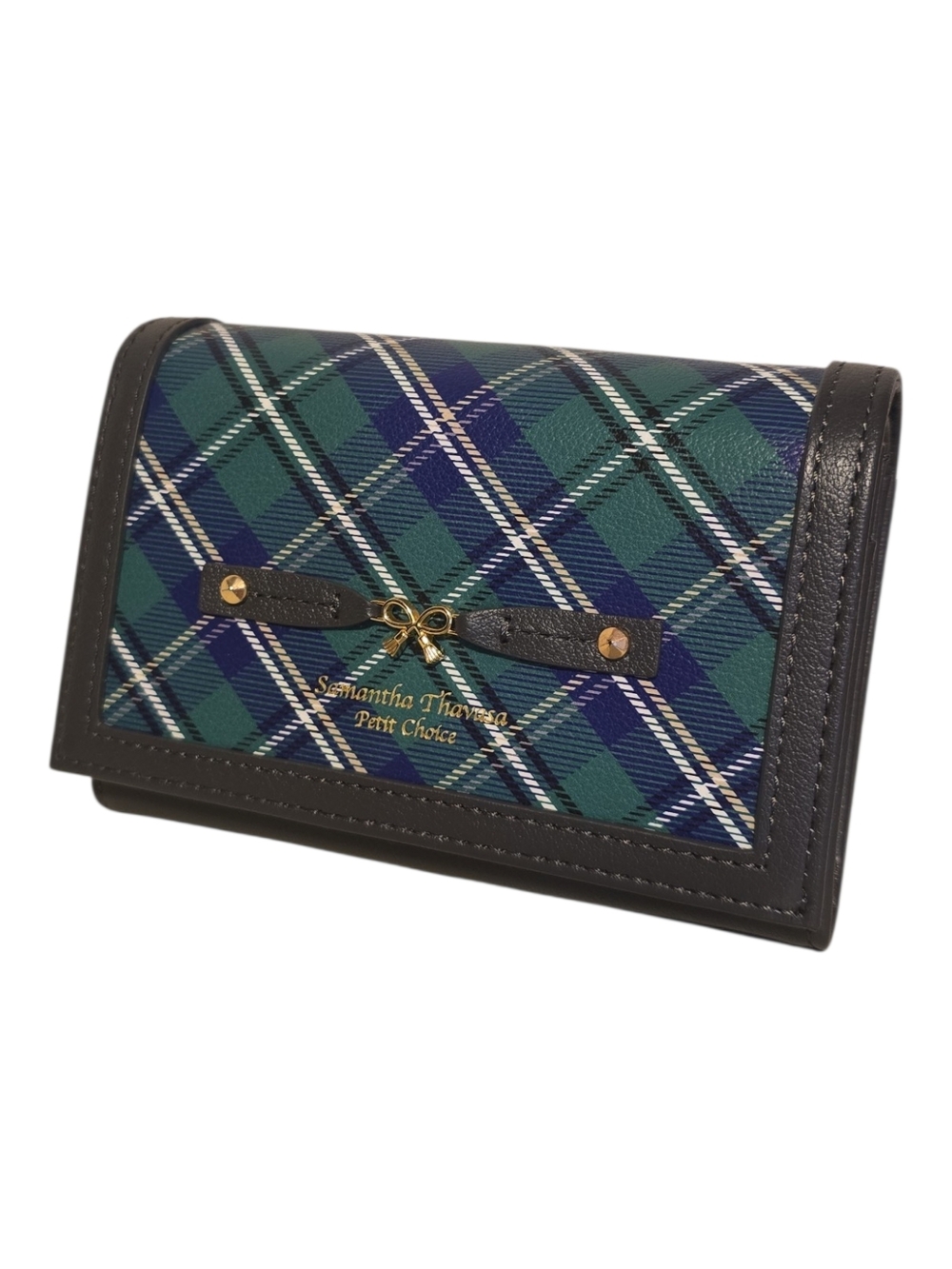 Samantha Thavasa Green and Navy Plaid Wallet with Black Trim